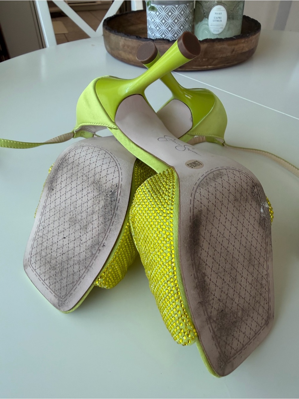 Jessica Simpson Lime Green Crystal Knot Stiletto Sandals - Picture 5 of 5